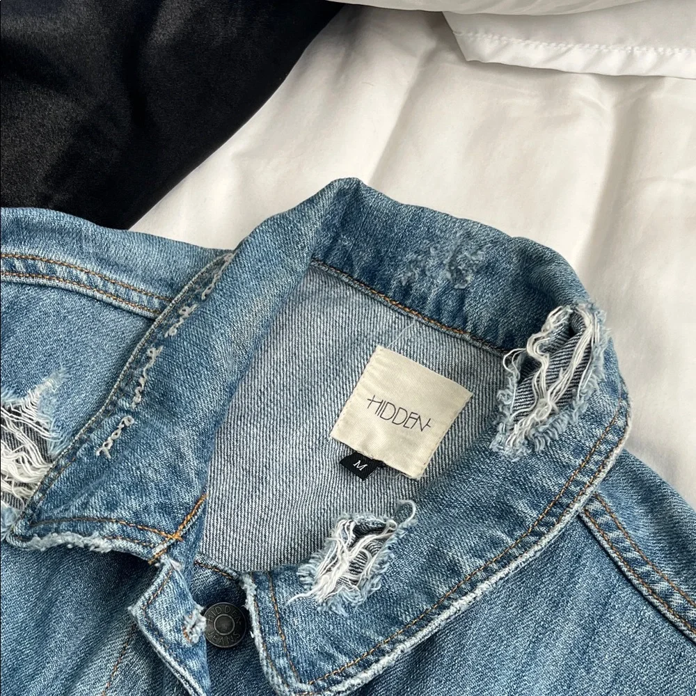 Distressed Blue Denim Jacket with Red Rose Embroidery- HIDDEN. - Picture 12 of 12